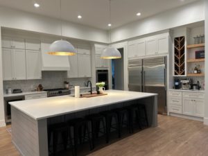 Kitchen with Custom WIne Rack and Floating Shelves